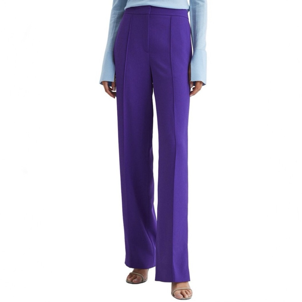 New REISS Aleah Elasticated Waist Wide Leg Trousers in Purple